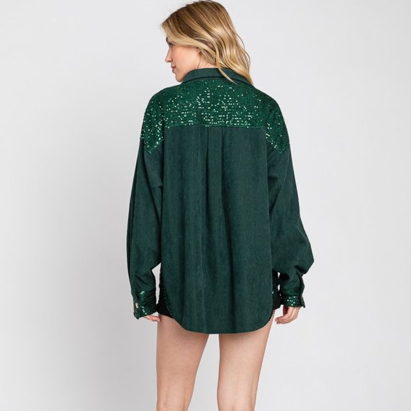 NEW SEWN and SEEN CORDUROY SEQUIN SHIRT SHACKET (2-colors) SM-LG HOLIDAY party - Picture 6 of 11